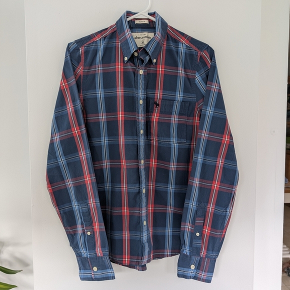 Abercrombie Boy's Blue and Red Plaid Shirt - Picture 1 of 5